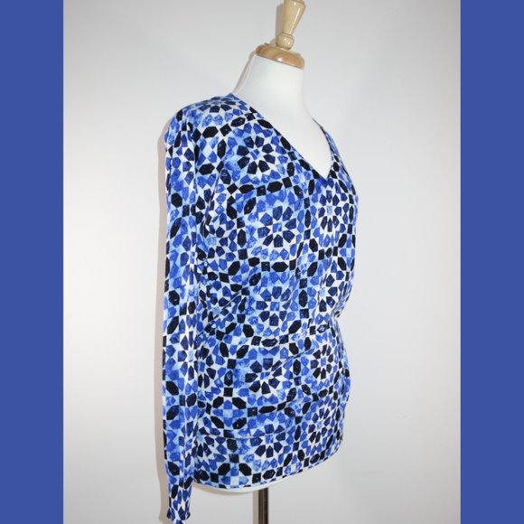 Michael Kors Blue Print V-Neck Sweater - size M - Picture 9 of 13